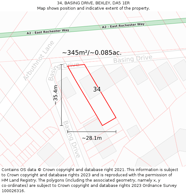 34, BASING DRIVE, BEXLEY, DA5 1ER: Plot and title map