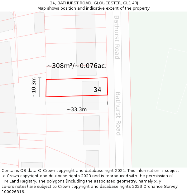 34, BATHURST ROAD, GLOUCESTER, GL1 4RJ: Plot and title map