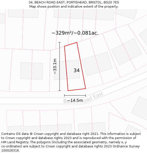 34, BEACH ROAD EAST, PORTISHEAD, BRISTOL, BS20 7ES: Plot and title map