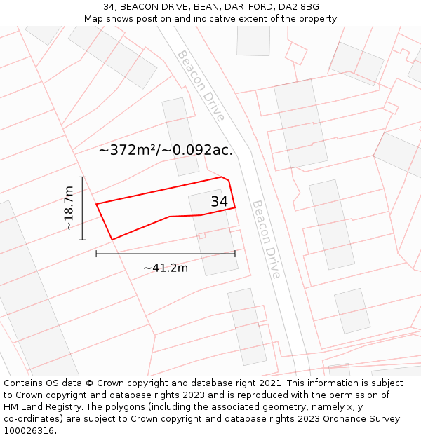 34, BEACON DRIVE, BEAN, DARTFORD, DA2 8BG: Plot and title map