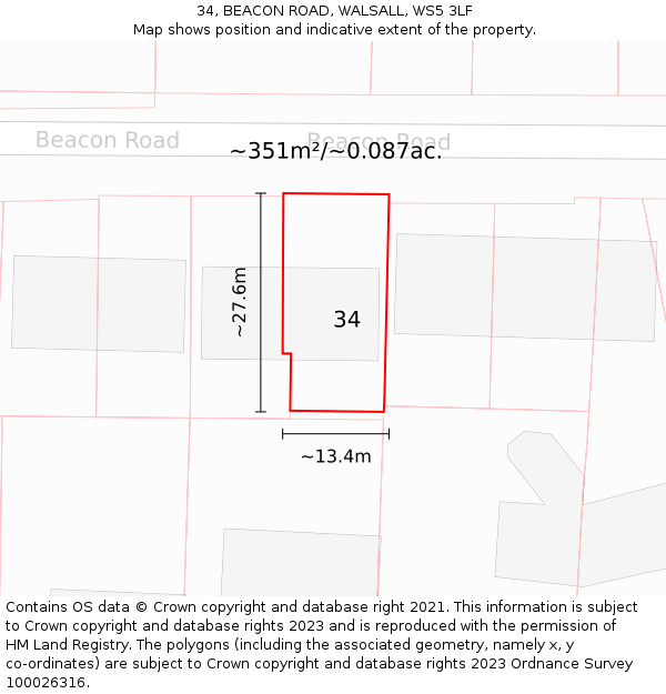 34, BEACON ROAD, WALSALL, WS5 3LF: Plot and title map