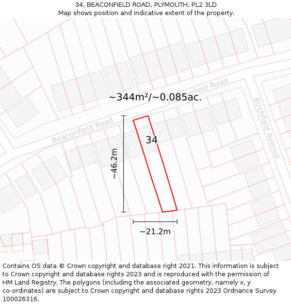 34, BEACONFIELD ROAD, PLYMOUTH, PL2 3LD: Plot and title map
