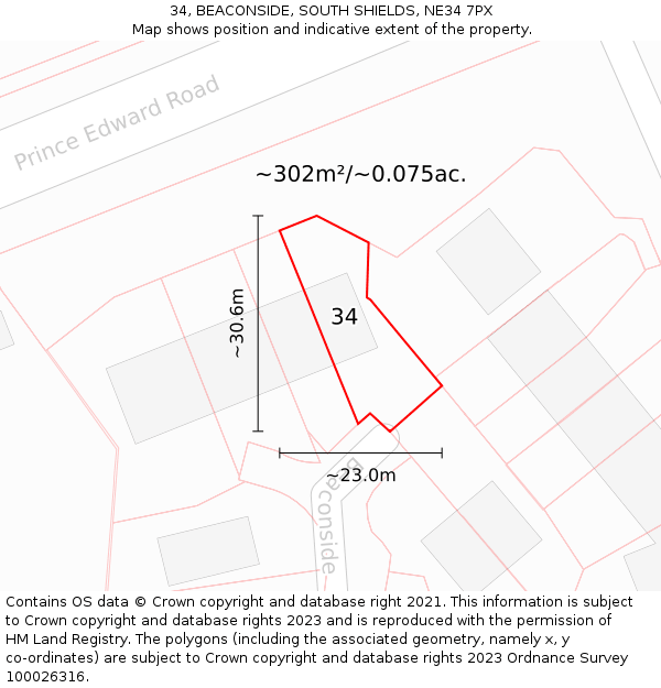 34, BEACONSIDE, SOUTH SHIELDS, NE34 7PX: Plot and title map