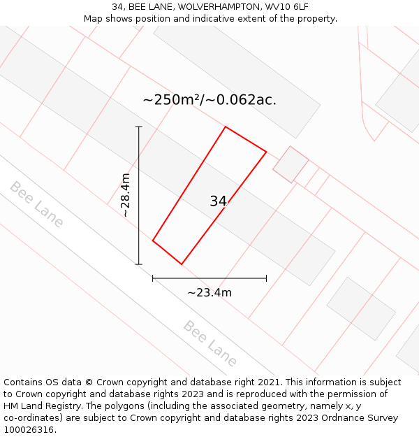 34, BEE LANE, WOLVERHAMPTON, WV10 6LF: Plot and title map