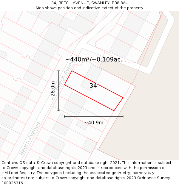 34, BEECH AVENUE, SWANLEY, BR8 8AU: Plot and title map
