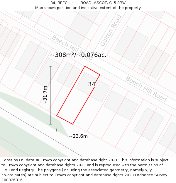 34, BEECH HILL ROAD, ASCOT, SL5 0BW: Plot and title map