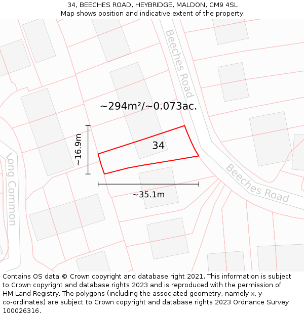 34, BEECHES ROAD, HEYBRIDGE, MALDON, CM9 4SL: Plot and title map