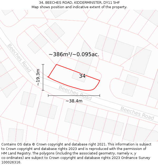 34, BEECHES ROAD, KIDDERMINSTER, DY11 5HF: Plot and title map