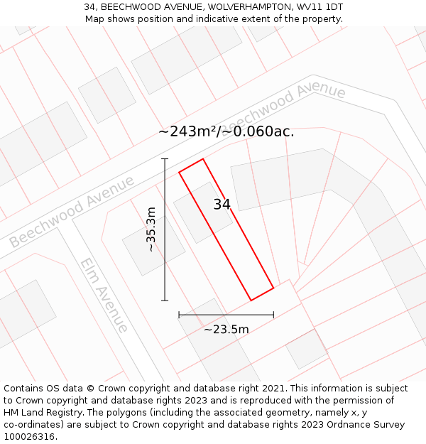 34, BEECHWOOD AVENUE, WOLVERHAMPTON, WV11 1DT: Plot and title map