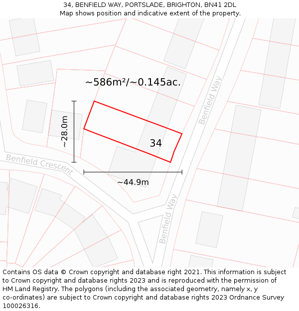 34, BENFIELD WAY, PORTSLADE, BRIGHTON, BN41 2DL: Plot and title map
