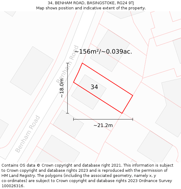 34, BENHAM ROAD, BASINGSTOKE, RG24 9TJ: Plot and title map
