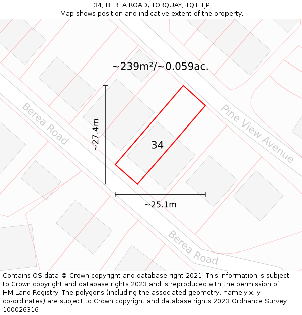 34, BEREA ROAD, TORQUAY, TQ1 1JP: Plot and title map