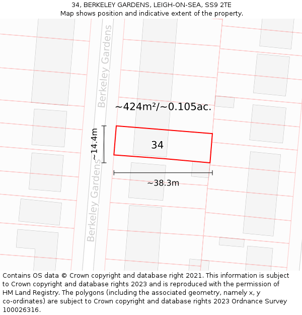 34, BERKELEY GARDENS, LEIGH-ON-SEA, SS9 2TE: Plot and title map