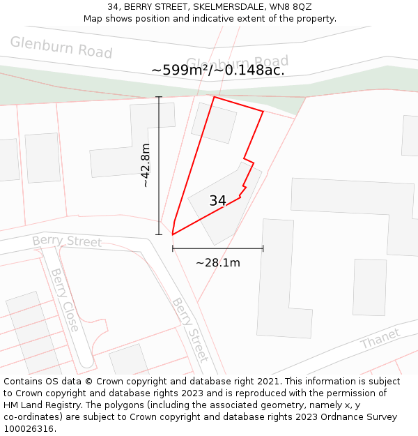 34, BERRY STREET, SKELMERSDALE, WN8 8QZ: Plot and title map