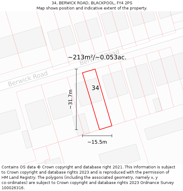 34, BERWICK ROAD, BLACKPOOL, FY4 2PS: Plot and title map
