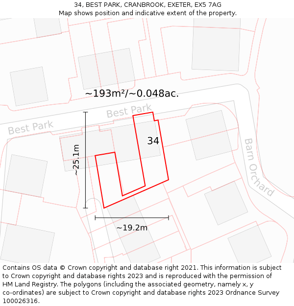 34, BEST PARK, CRANBROOK, EXETER, EX5 7AG: Plot and title map