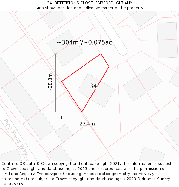 34, BETTERTONS CLOSE, FAIRFORD, GL7 4HY: Plot and title map
