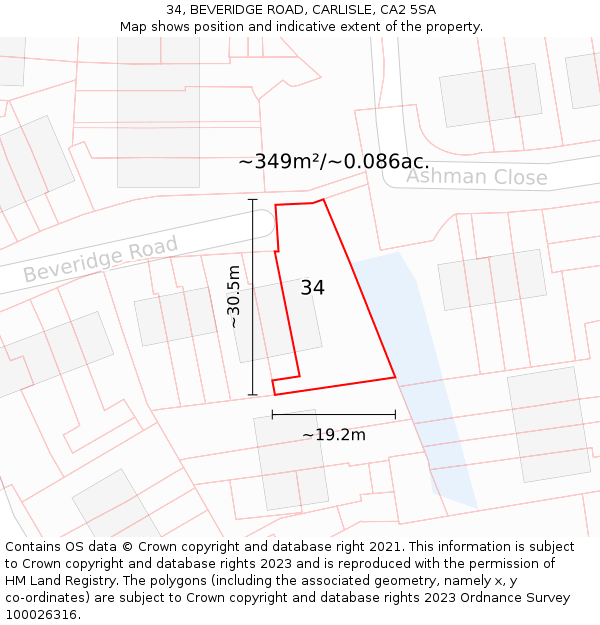 34, BEVERIDGE ROAD, CARLISLE, CA2 5SA: Plot and title map