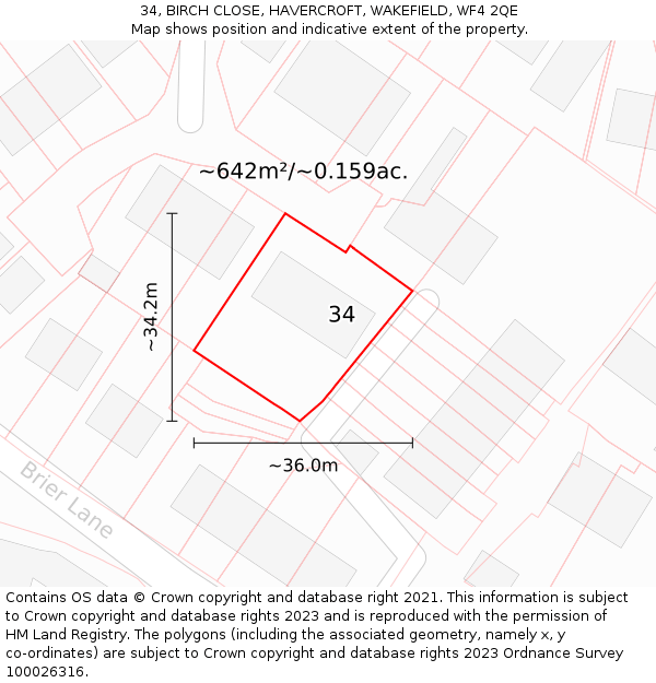 34, BIRCH CLOSE, HAVERCROFT, WAKEFIELD, WF4 2QE: Plot and title map