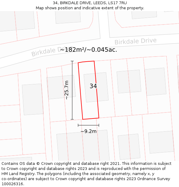 34, BIRKDALE DRIVE, LEEDS, LS17 7RU: Plot and title map