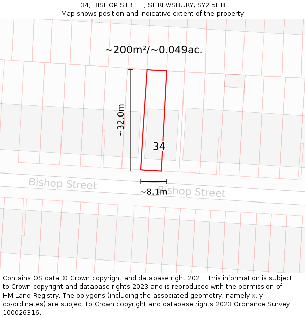 34, BISHOP STREET, SHREWSBURY, SY2 5HB: Plot and title map