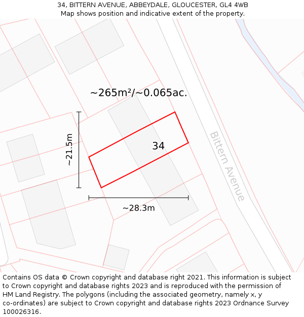34, BITTERN AVENUE, ABBEYDALE, GLOUCESTER, GL4 4WB: Plot and title map