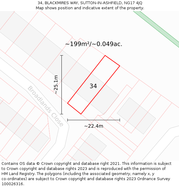 34, BLACKMIRES WAY, SUTTON-IN-ASHFIELD, NG17 4JQ: Plot and title map