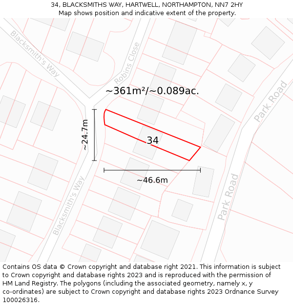 34, BLACKSMITHS WAY, HARTWELL, NORTHAMPTON, NN7 2HY: Plot and title map