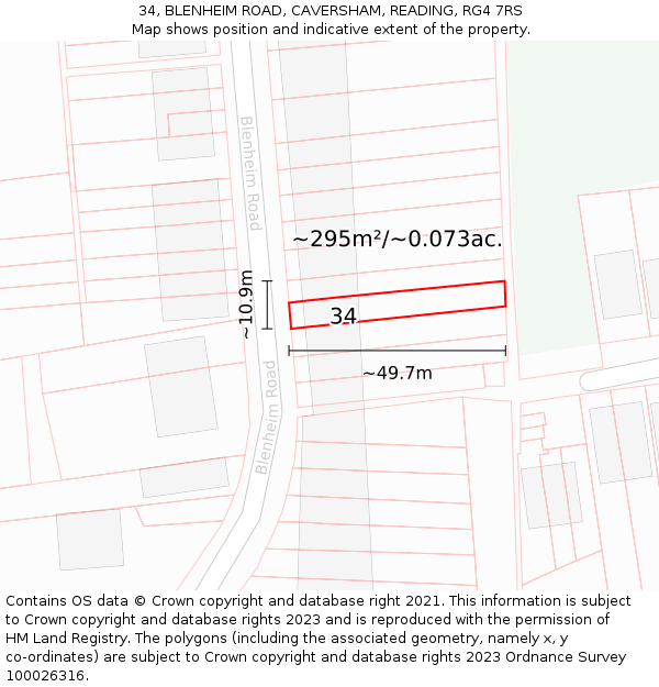 34, BLENHEIM ROAD, CAVERSHAM, READING, RG4 7RS: Plot and title map