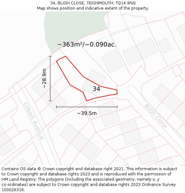 34, BLIGH CLOSE, TEIGNMOUTH, TQ14 9NQ: Plot and title map