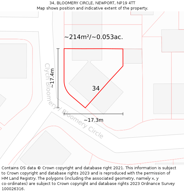 34, BLOOMERY CIRCLE, NEWPORT, NP19 4TT: Plot and title map