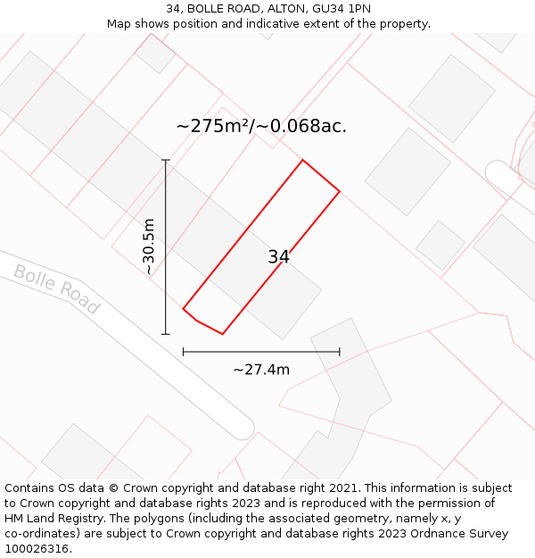 34, BOLLE ROAD, ALTON, GU34 1PN: Plot and title map
