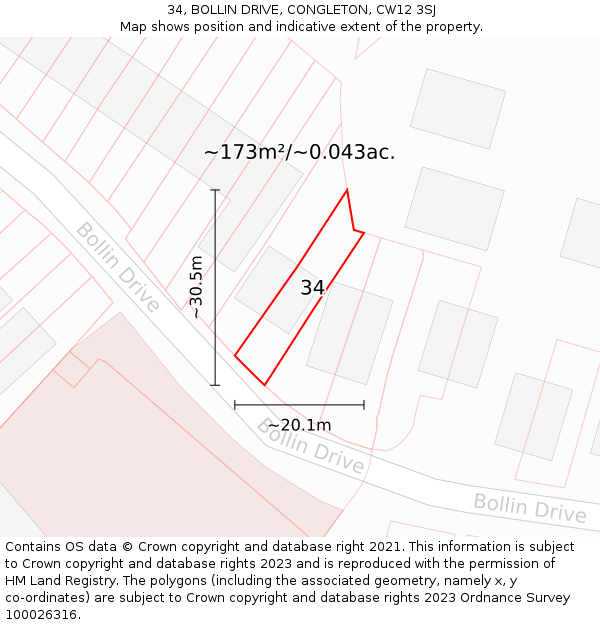 34, BOLLIN DRIVE, CONGLETON, CW12 3SJ: Plot and title map