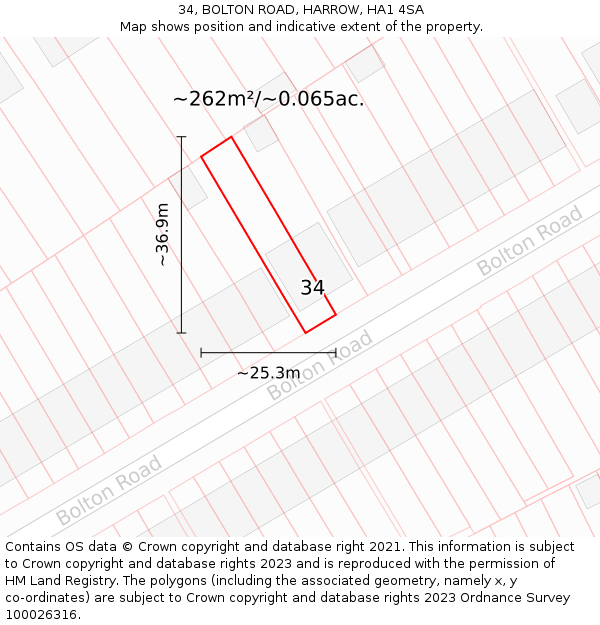 34, BOLTON ROAD, HARROW, HA1 4SA: Plot and title map