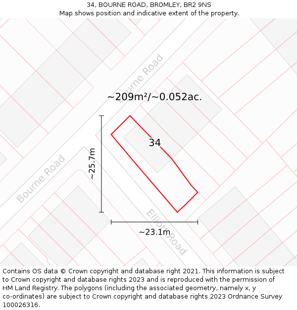 34, BOURNE ROAD, BROMLEY, BR2 9NS: Plot and title map