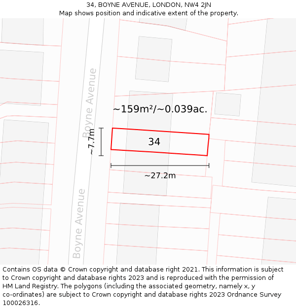 34, BOYNE AVENUE, LONDON, NW4 2JN: Plot and title map