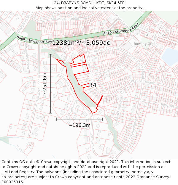 34, BRABYNS ROAD, HYDE, SK14 5EE: Plot and title map