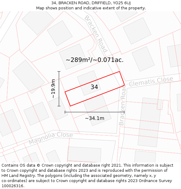 34, BRACKEN ROAD, DRIFFIELD, YO25 6UJ: Plot and title map