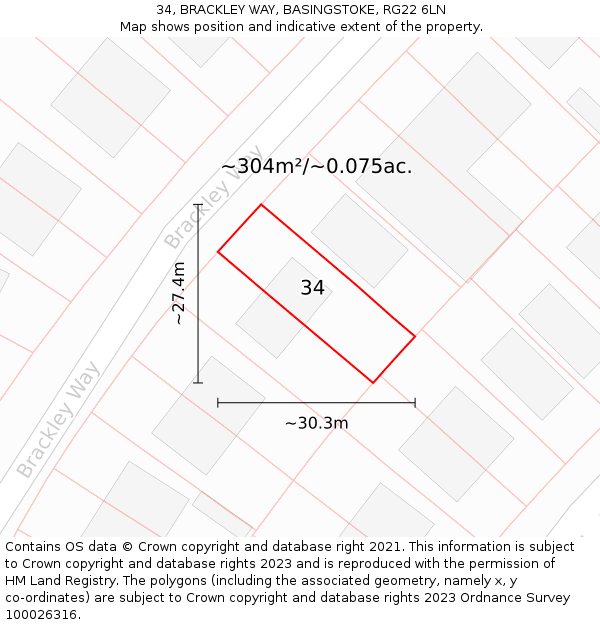 34, BRACKLEY WAY, BASINGSTOKE, RG22 6LN: Plot and title map