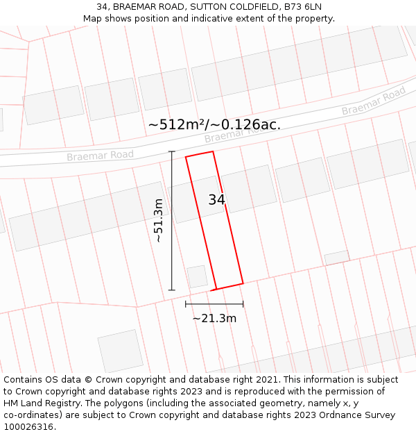 34, BRAEMAR ROAD, SUTTON COLDFIELD, B73 6LN: Plot and title map