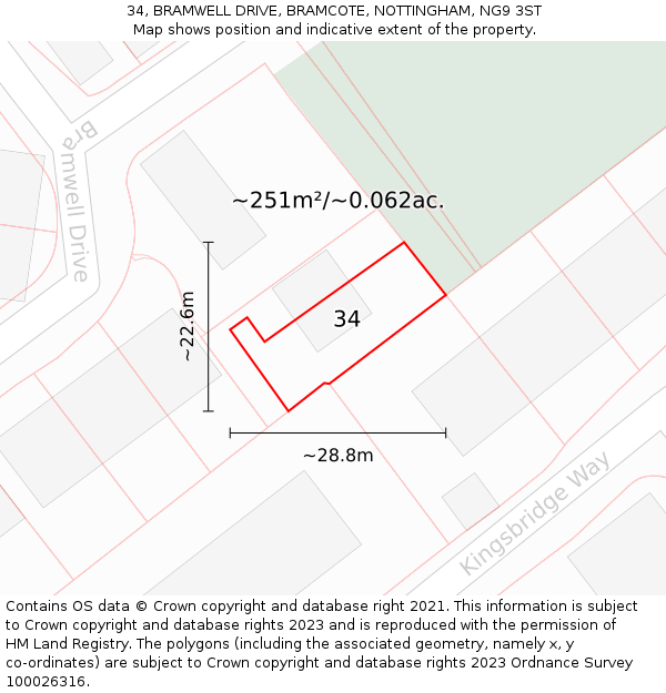 34, BRAMWELL DRIVE, BRAMCOTE, NOTTINGHAM, NG9 3ST: Plot and title map