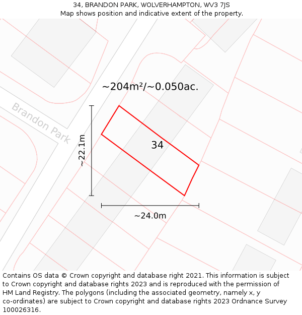 34, BRANDON PARK, WOLVERHAMPTON, WV3 7JS: Plot and title map