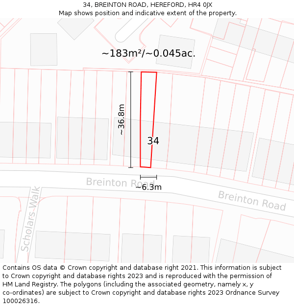 34, BREINTON ROAD, HEREFORD, HR4 0JX: Plot and title map
