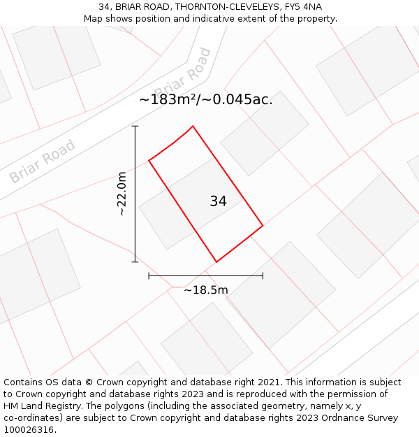 34, BRIAR ROAD, THORNTON-CLEVELEYS, FY5 4NA: Plot and title map