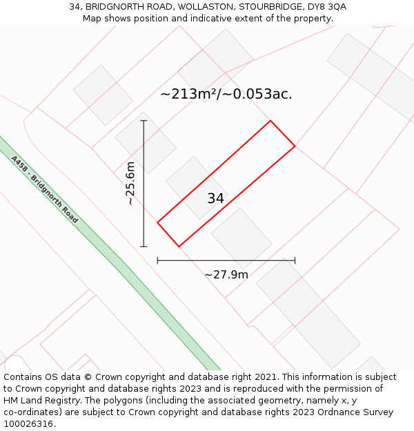 34, BRIDGNORTH ROAD, WOLLASTON, STOURBRIDGE, DY8 3QA: Plot and title map