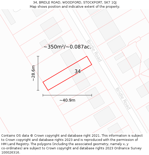 34, BRIDLE ROAD, WOODFORD, STOCKPORT, SK7 1QJ: Plot and title map