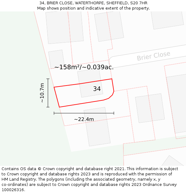 34, BRIER CLOSE, WATERTHORPE, SHEFFIELD, S20 7HR: Plot and title map
