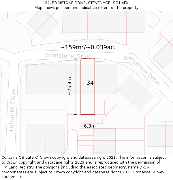 34, BRIMSTONE DRIVE, STEVENAGE, SG1 4FX: Plot and title map