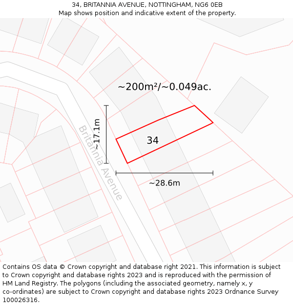 34, BRITANNIA AVENUE, NOTTINGHAM, NG6 0EB: Plot and title map