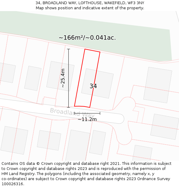 34, BROADLAND WAY, LOFTHOUSE, WAKEFIELD, WF3 3NY: Plot and title map